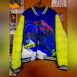 Hudson Goose Varsity Puffer Jack Men XL Blue/Lime Green